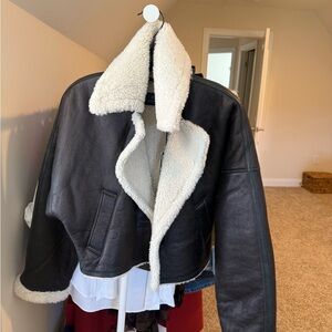 Women's Black and Cream Shearling Jacket